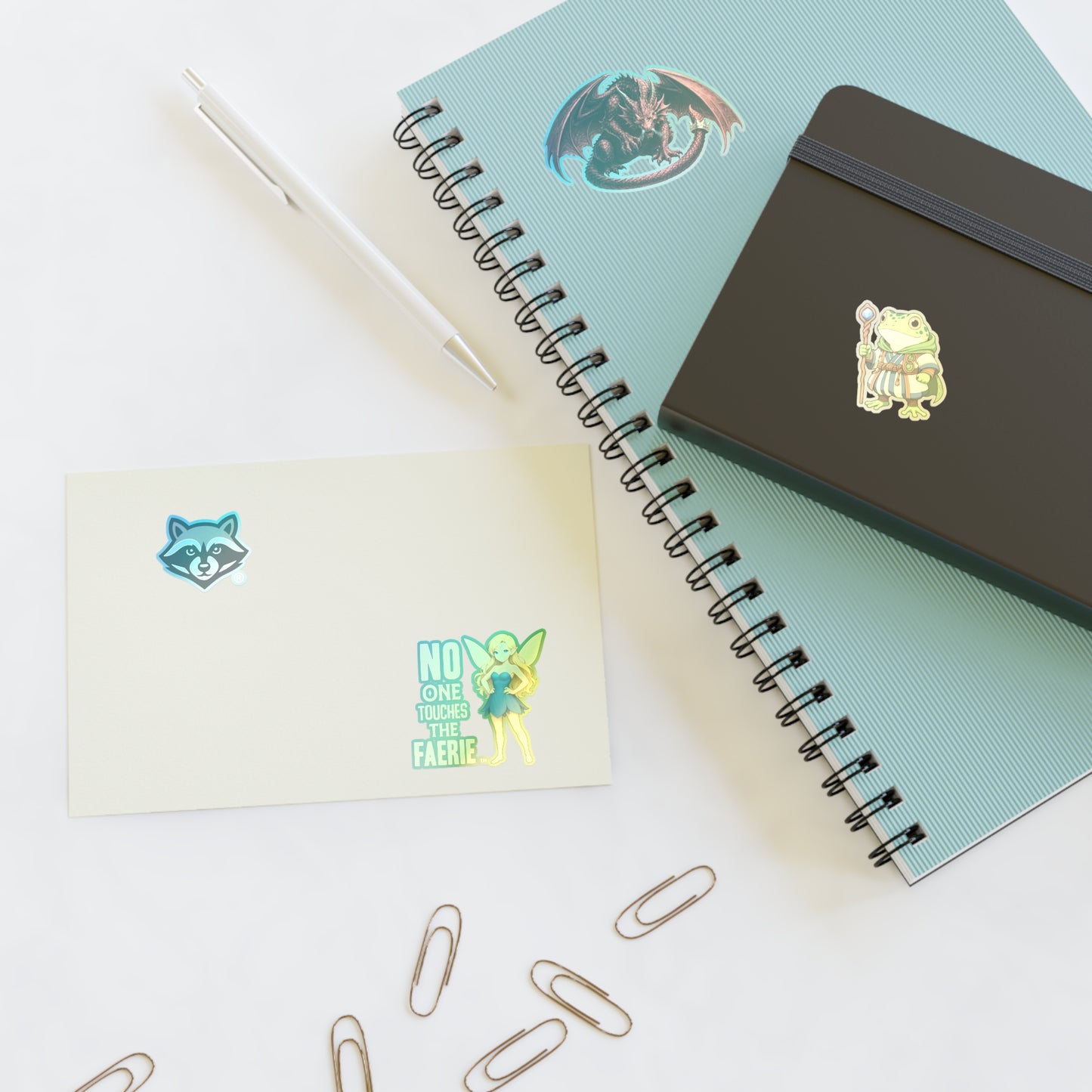 Fantasy Creature Sticker Sheet — Dragon, Frog Wizard, Fairy & Raccoon Decals
