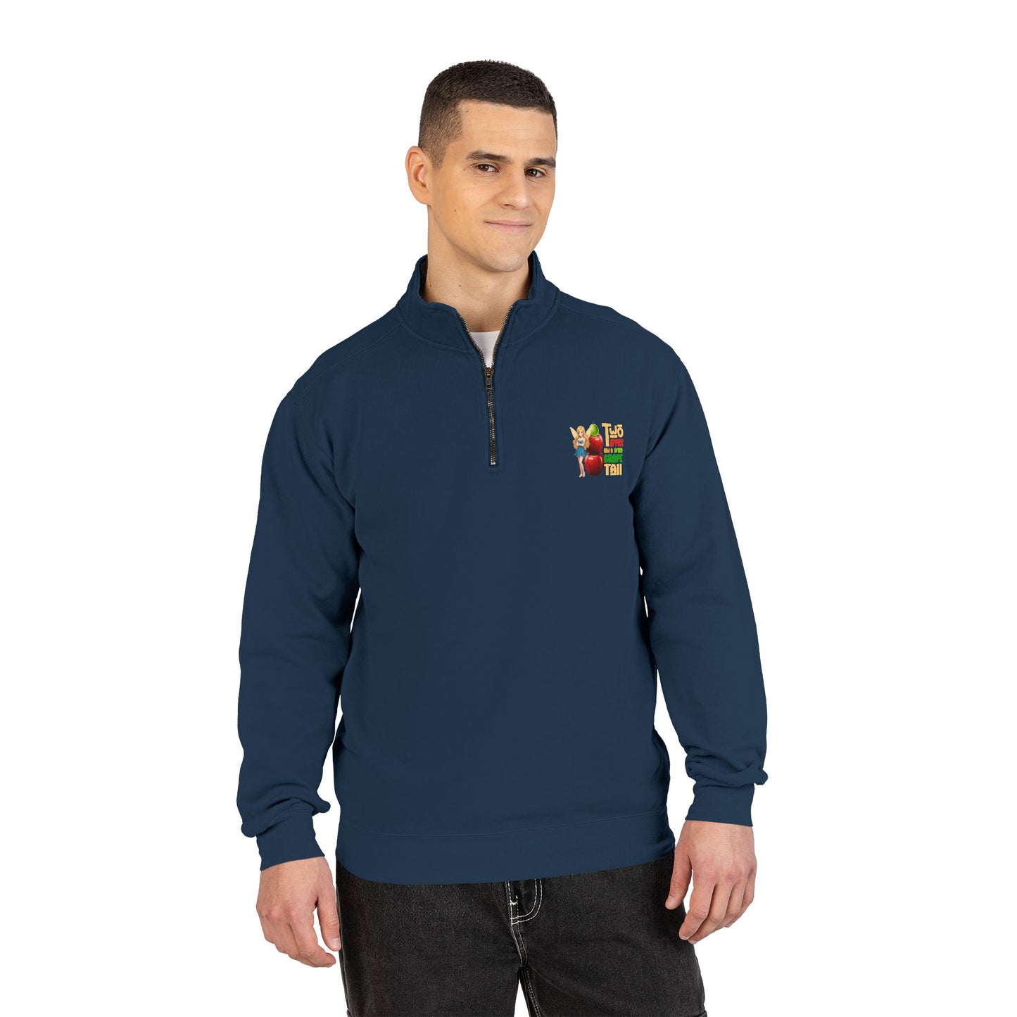 "Two Apples and a Green Grape Tall" - Unisex Quarter-Zip Sweatshirt