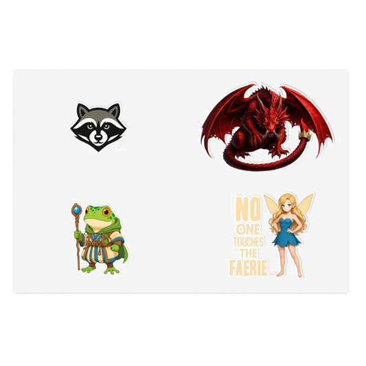 Fantasy Creature Sticker Sheet — Dragon, Frog Wizard, Fairy & Raccoon Decals
