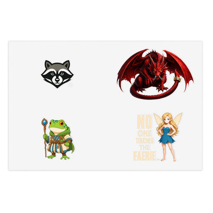 Fantasy Creature Sticker Sheet — Dragon, Frog Wizard, Fairy & Raccoon Decals