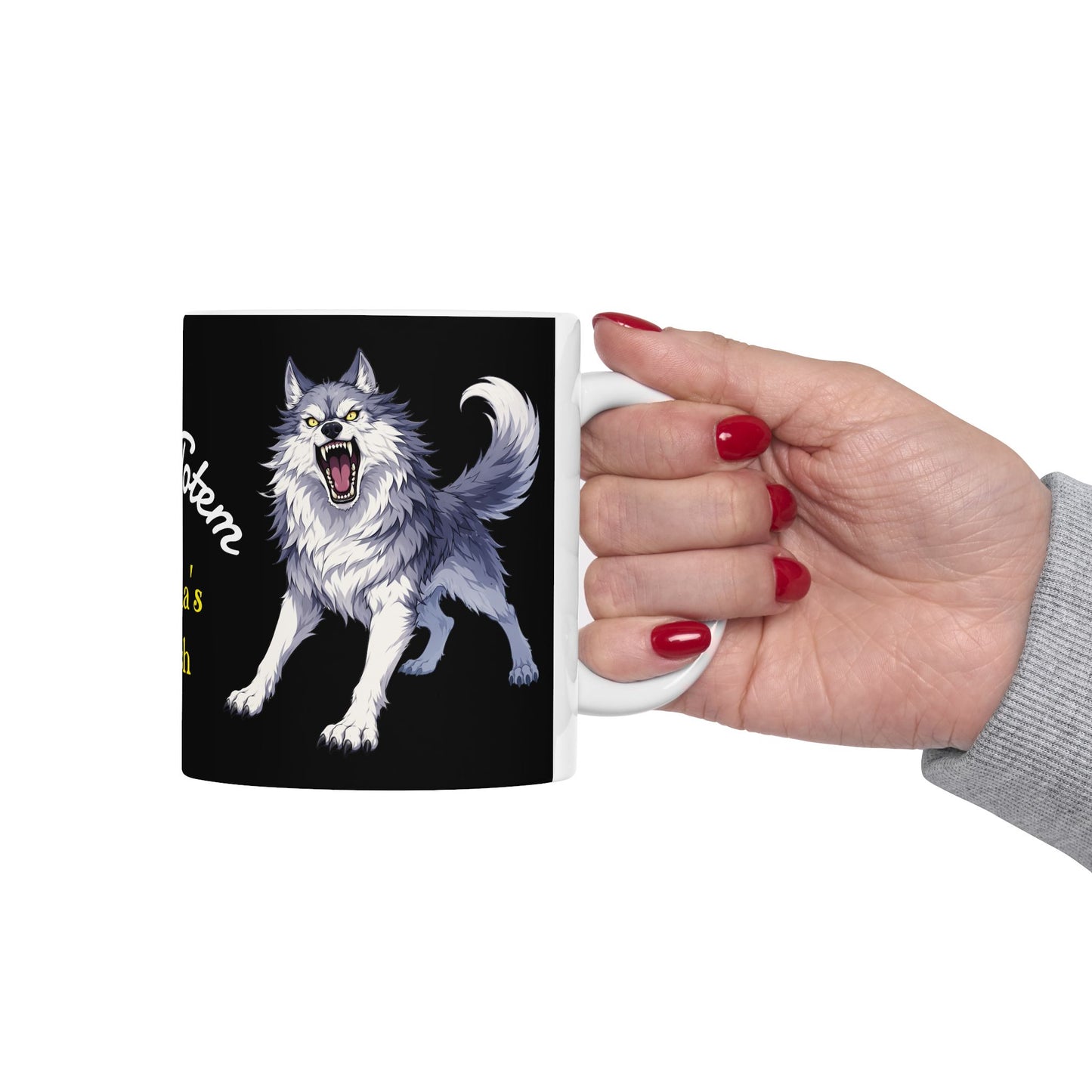 Wolf Totem Ceramic Mug — "Escala's Wish" Coffee Cup (11oz & 15oz)