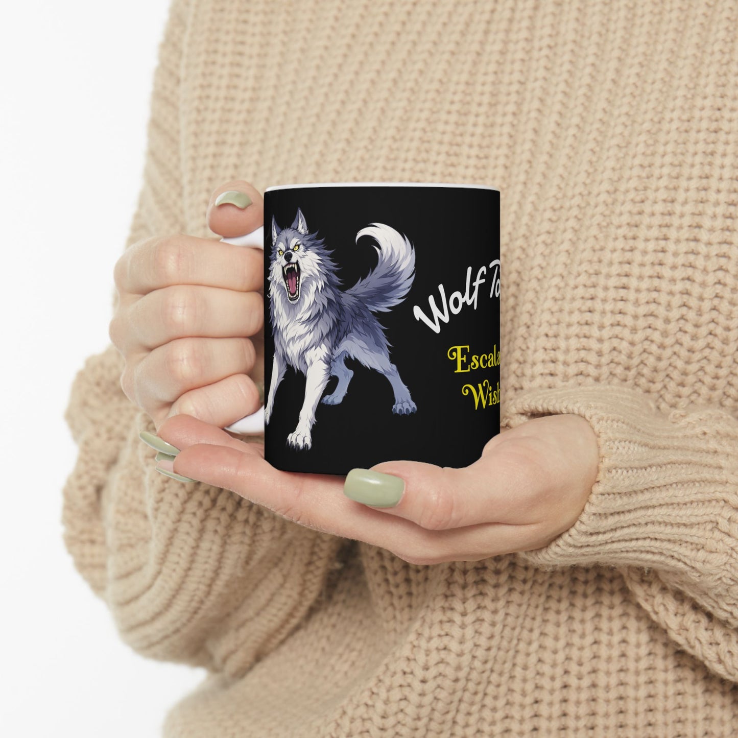 Wolf Totem Ceramic Mug — "Escala's Wish" Coffee Cup (11oz & 15oz)