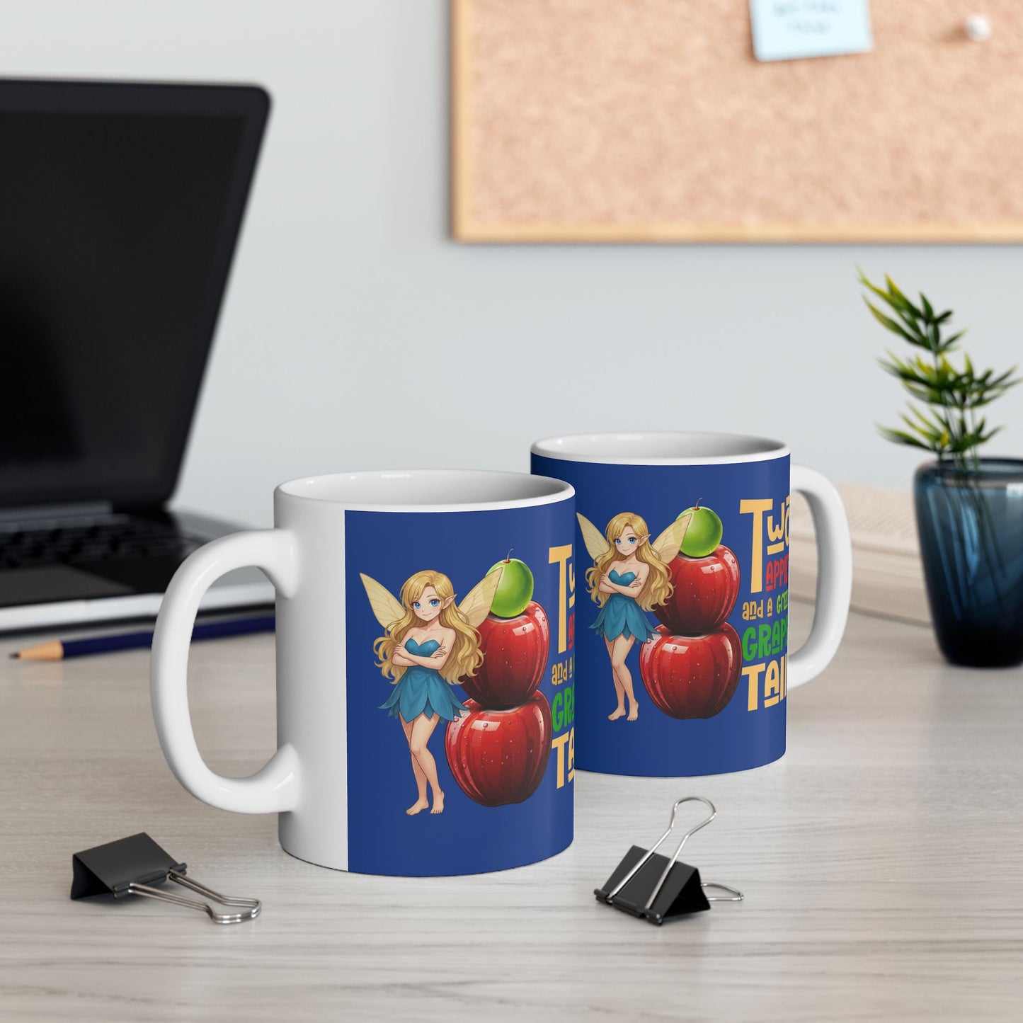 "Two Apples and a Green Grape Tall" - Escala Winter Ceramic Coffee Cup (11oz/15oz)