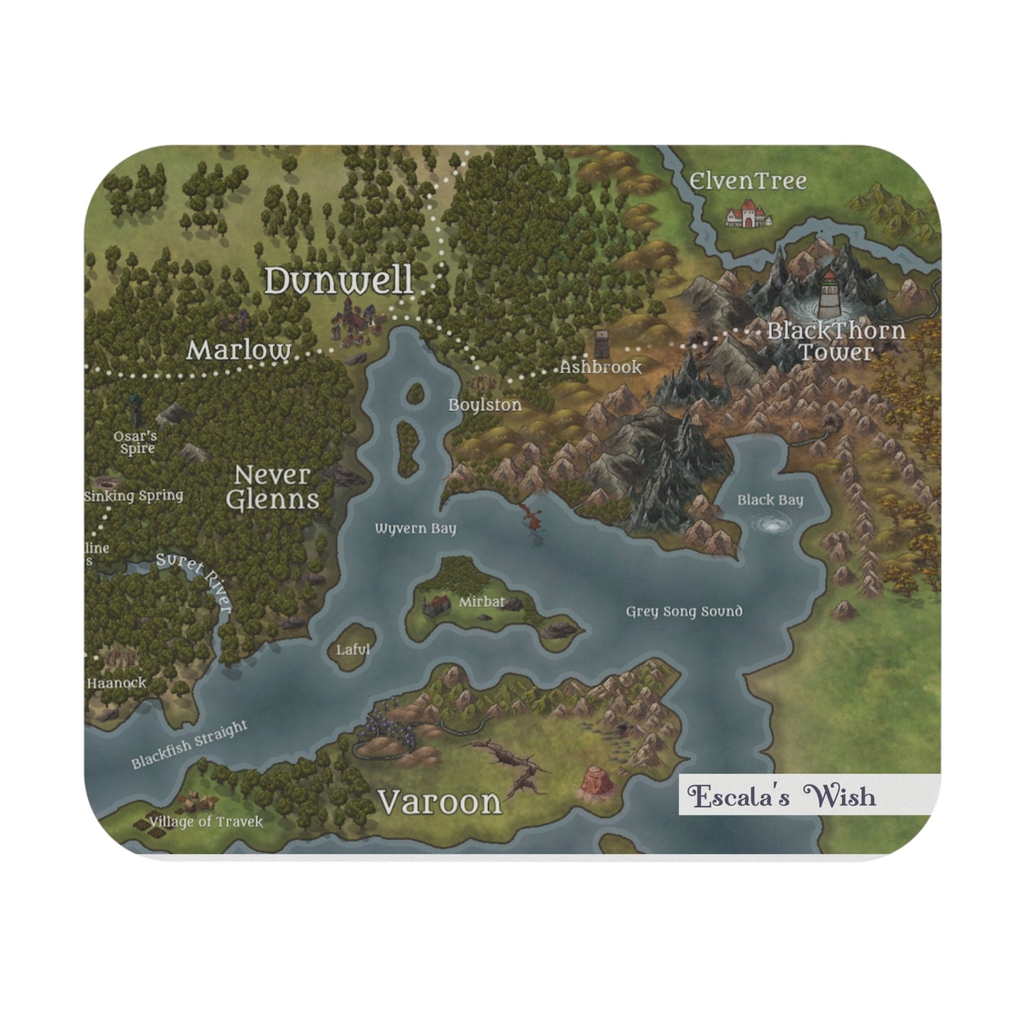 Fantasy World Map Mouse Pad — Dunwell & Varoon RPG Desk Mat