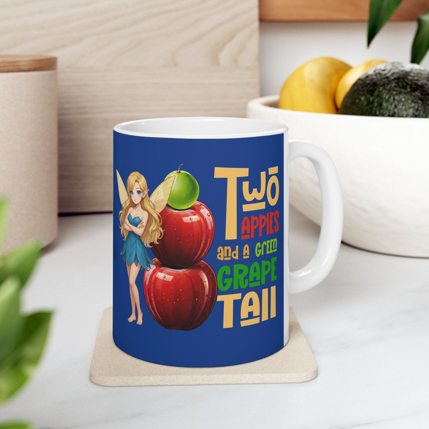 "Two Apples and a Green Grape Tall" - Escala Winter Ceramic Coffee Cup (11oz/15oz)