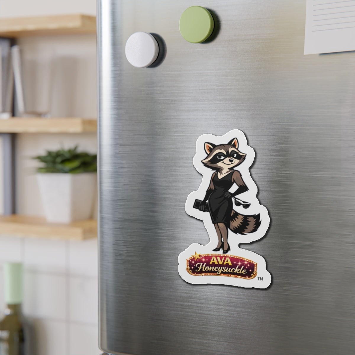 "Ava Honeysuckle" -  Raccoon Die-Cut Refrigerator Magnet